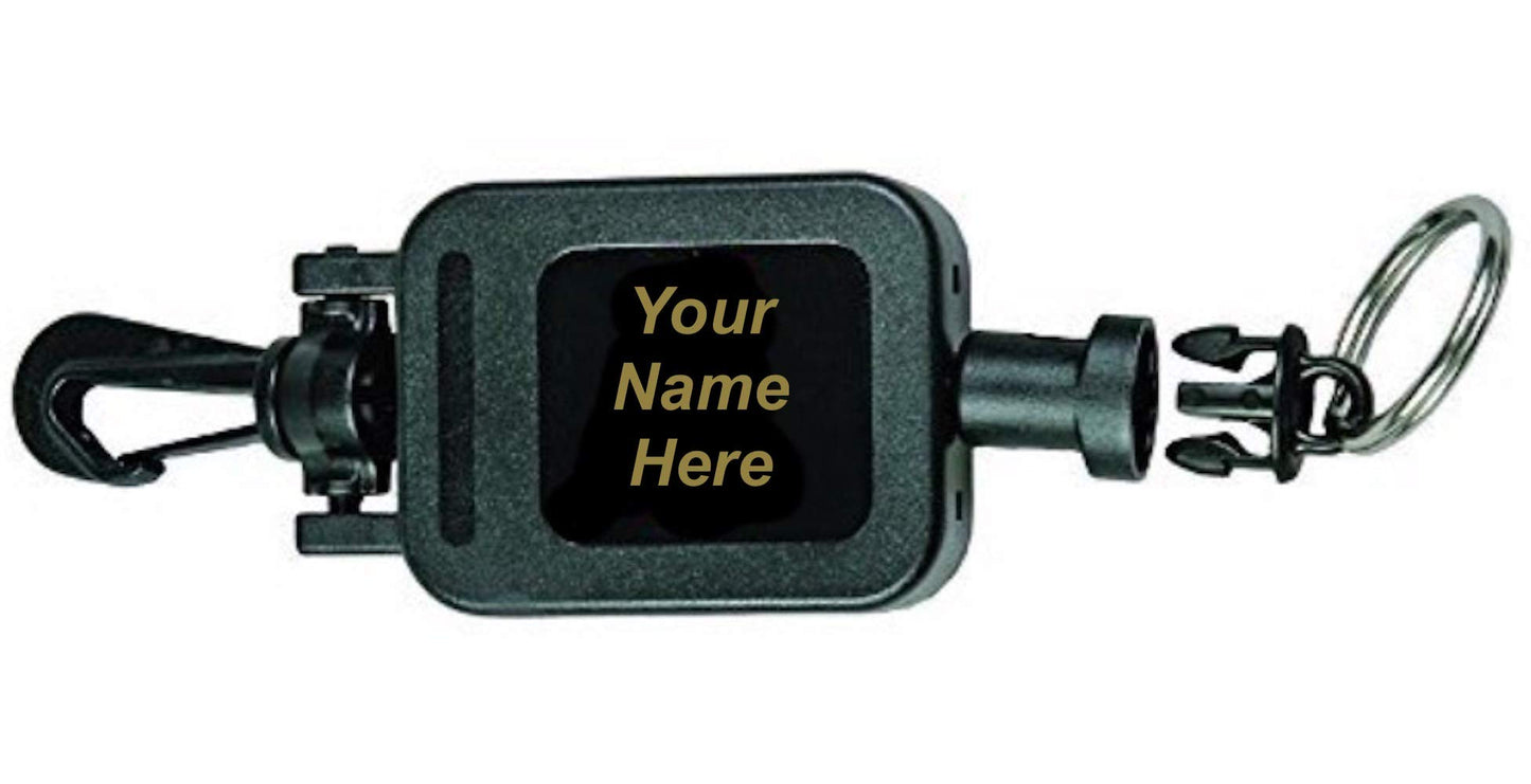 F-Leash Heavy Duty 32" Retractable ID Badge/Key Holder Gear Reel with Custom Name Engraving. Strong and Durable. Protect Your Gear!
